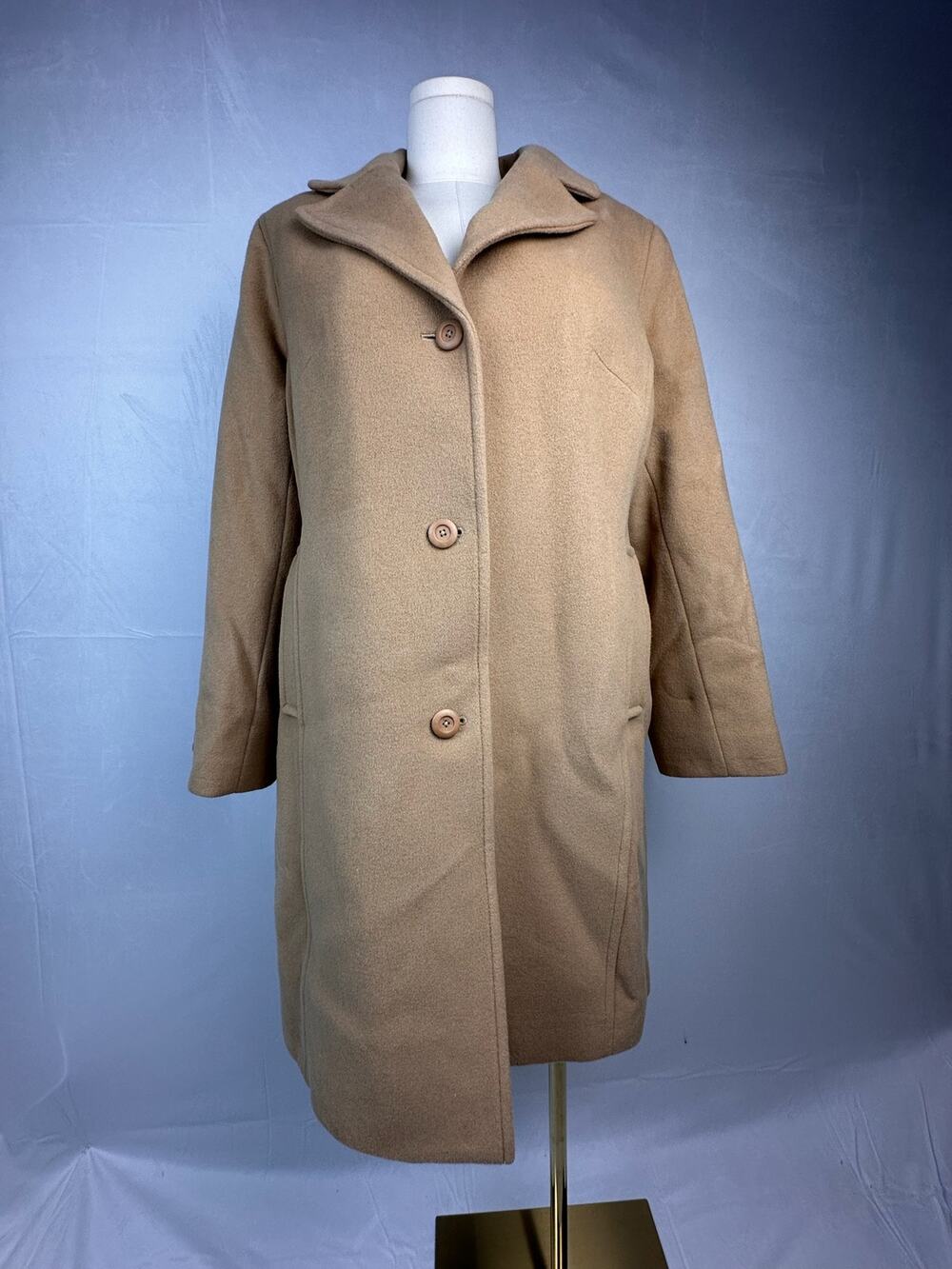 L.L.Bean Bellandi Italian Wool Coat Womens 1X Camel Tan Thinsulate Long Overcoat